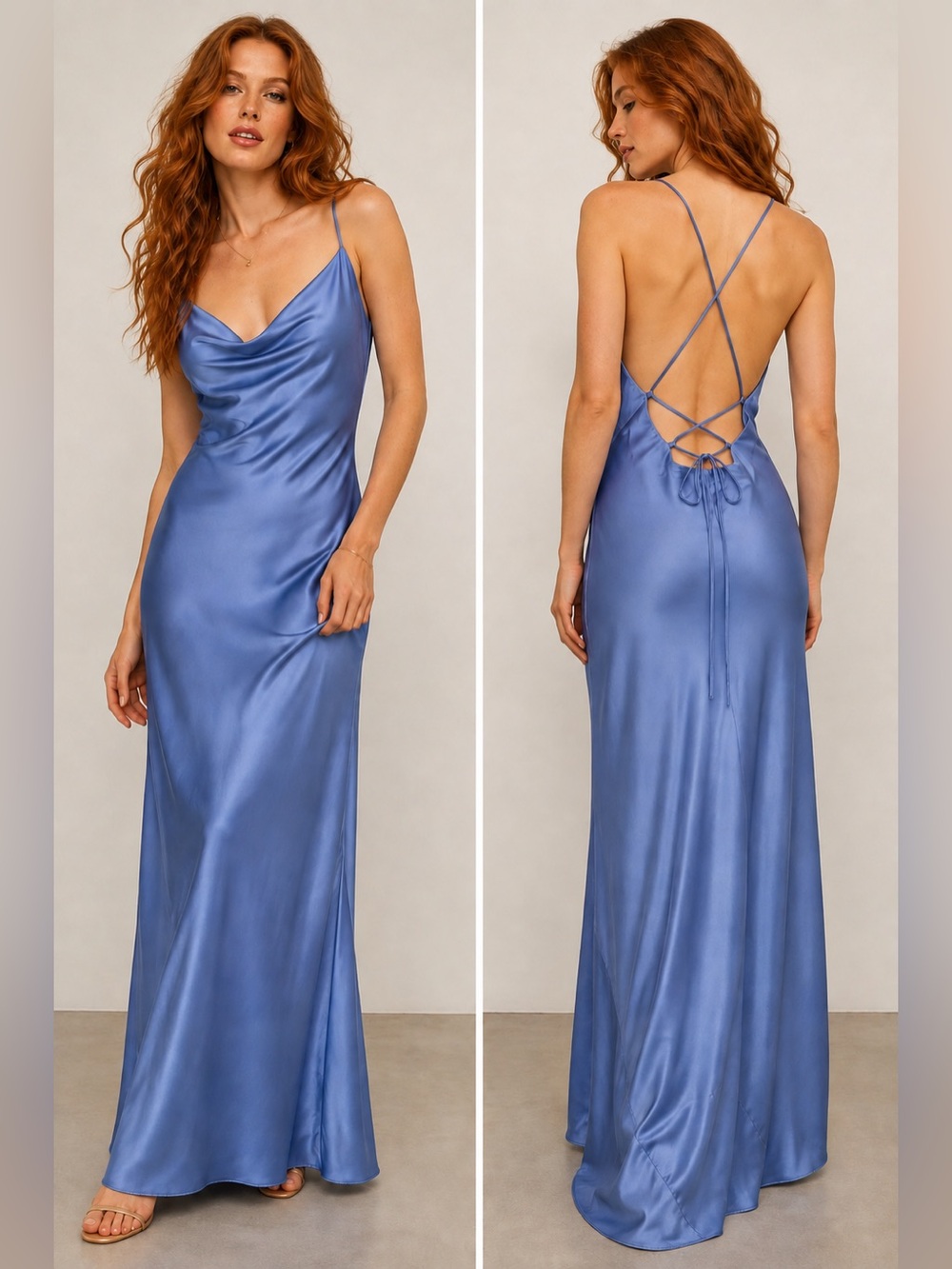 ASOS Satin Cowl Neck Lace Back Maxi Dress in Periwinkle Blue Size 10 Tall NWT